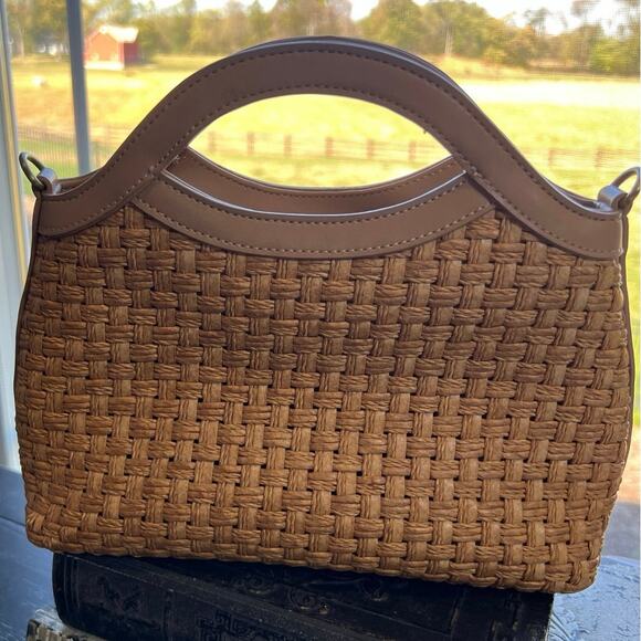 Fossil Small Weave Pattern Leather Trim Bag (missing strap) - Picture 2 of 6